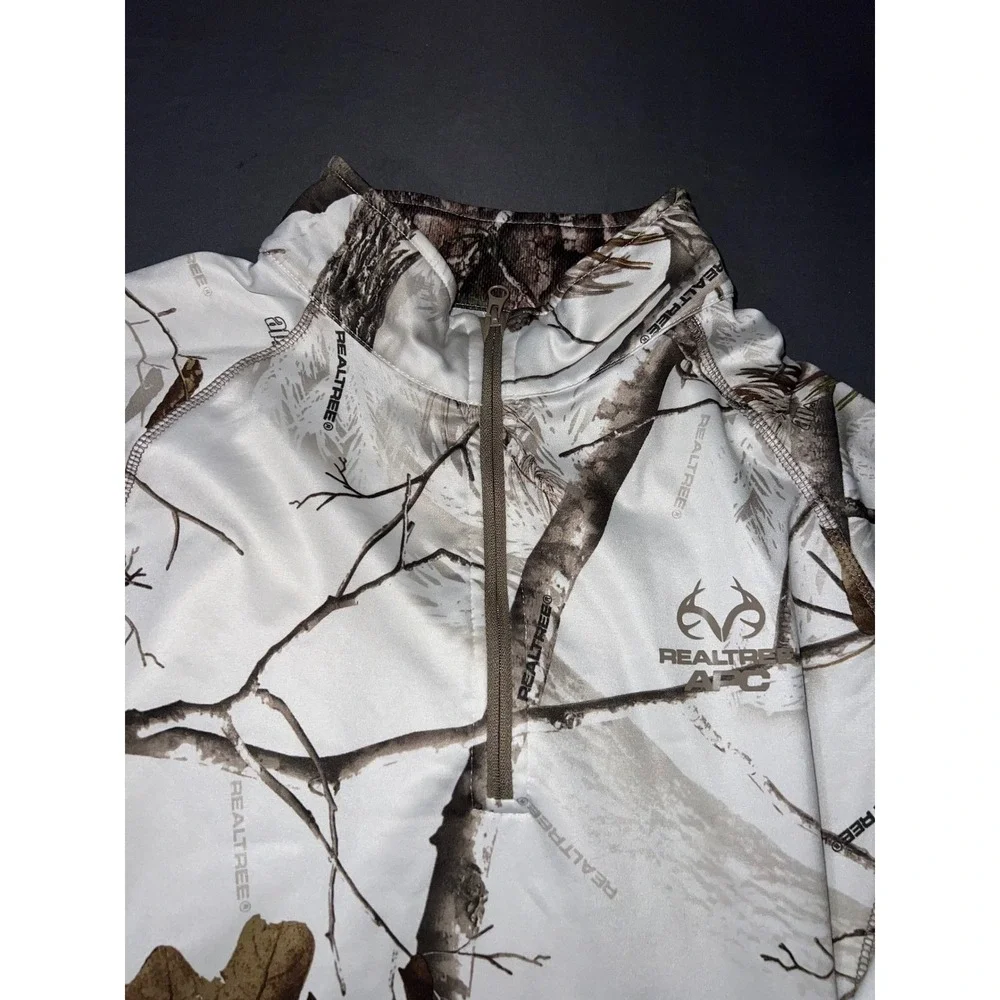 Realtree APC Mens Quarter Zip Camo Performance Pullover White Snow Camouflage L